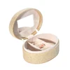 Fashion MDF Oval Gold PU Leather Combination Clamshell Ring Travel Case With Mirror Small Size Round Jewelry Box