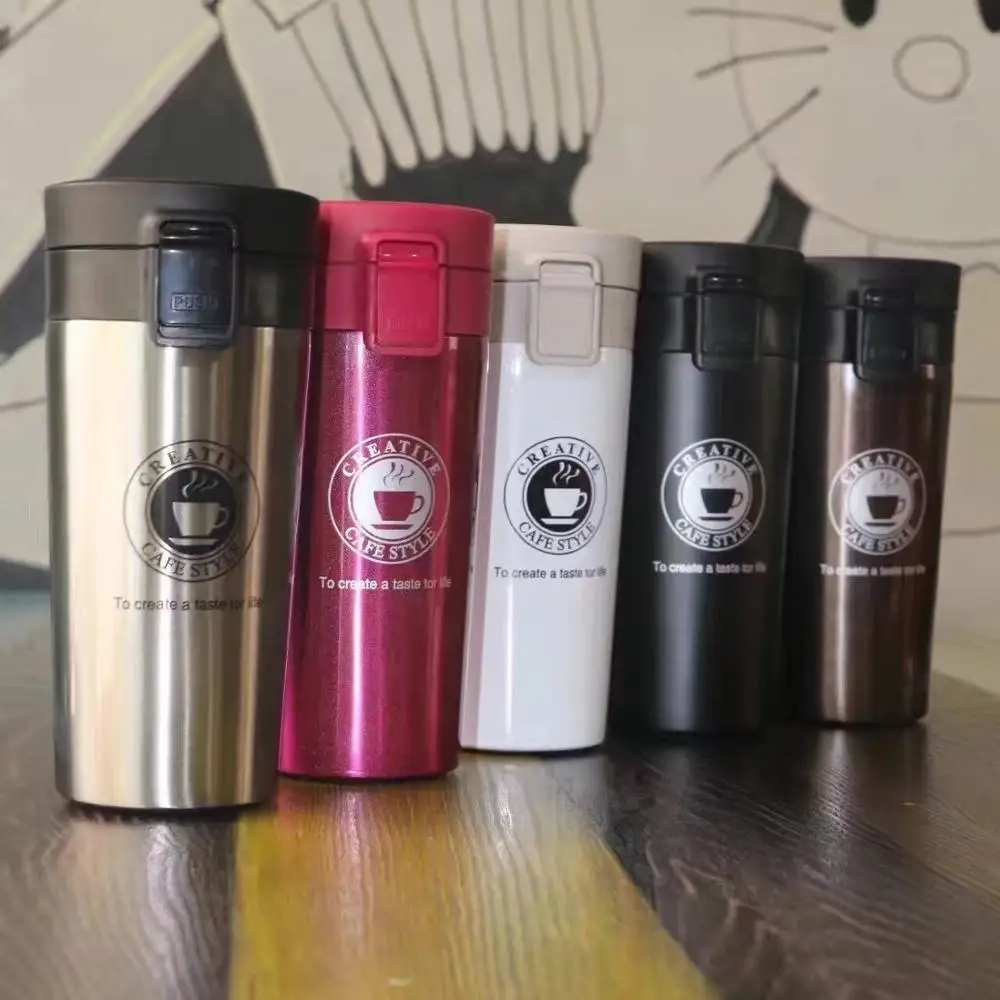 

High quality thermos coffee mug with lid vacuum flask travel mug Travel coffee cup, Black;red;coffee;white;steel color and flamingos