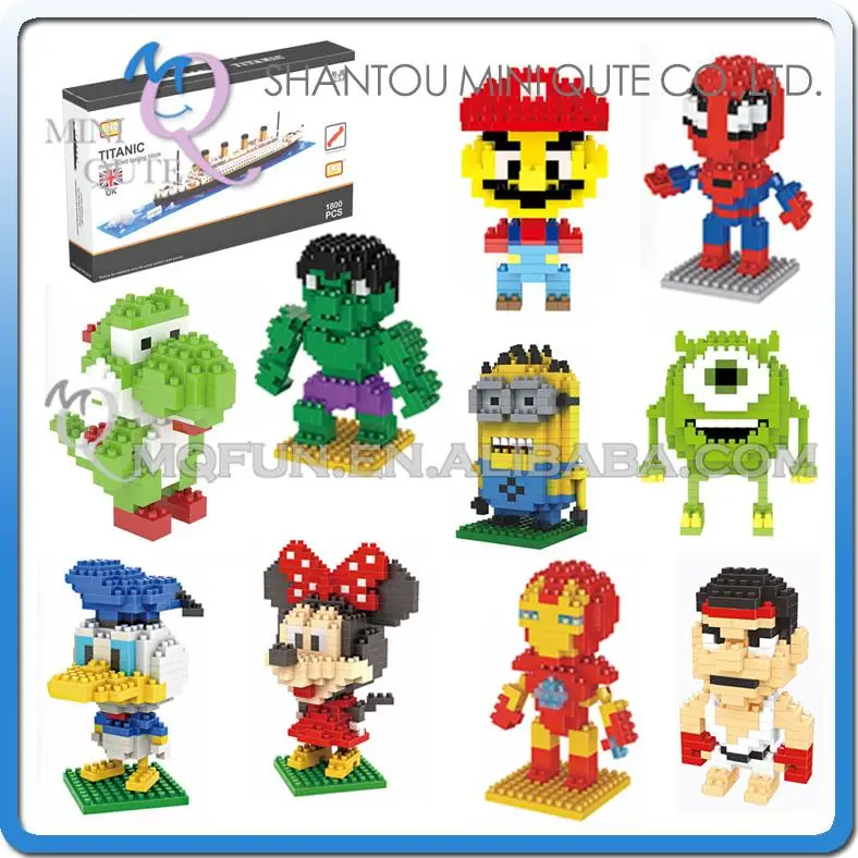 Mini Qute WTOYW LNO kawaii despicable me Minion Super marvel avenger mario plastic building blocks cartoon