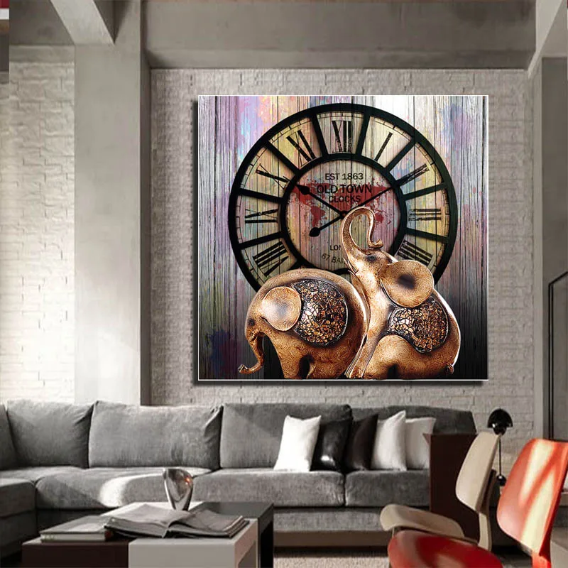Wall Retro Clock Series Printed Art Canvas Painting Wall Decor Painting