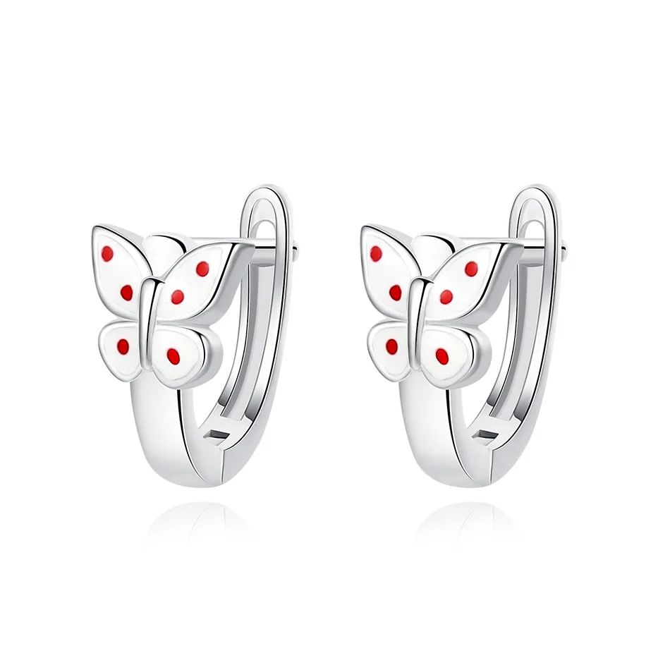 

High Quality 925 Sterling Silver Earrings White Butterfly Hoop Earrings fit Women Wedding Wearing Silver Jewelry