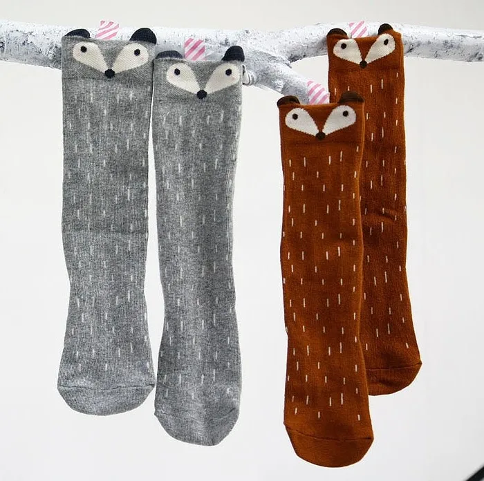 

New Fashion Children Cartoon Socks Baby Girls Boys Fox Polka Dots Stocking Cute Kids Knee Socks