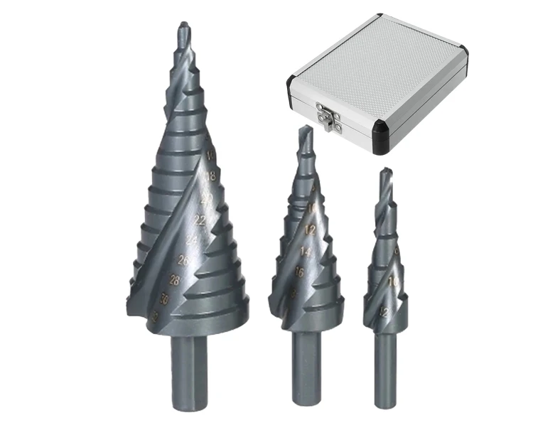 3Pcs Metric 3- Flats Shank Spiral Flute HSS Step Drill Bit  with Chip-Breaker for Sheet Metal Wood Plastic Drilling