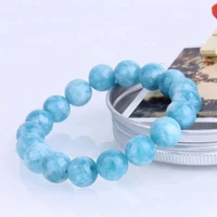 

Wholesale customized 10mm round , Natural Blue Larimar bracelets semiprecious stone string beaded stretch bracelets for women
