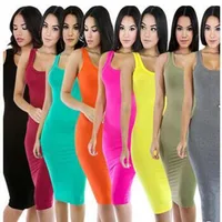 

Summer women 's round neck slim cotton vest harness backing casual dress