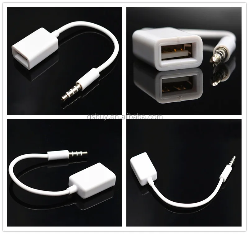 

Sync 3.5mm Male AUX Audio Plug Jack To USB 2.0 Female Converter Adapter Cable Cord, White