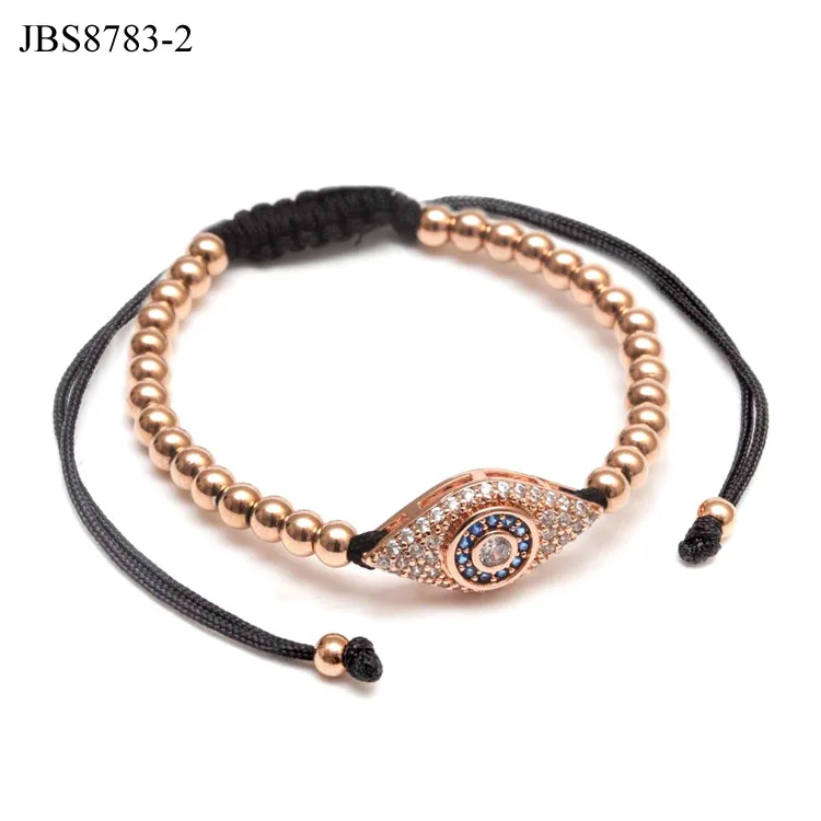 

High quality 18K Real Gold plating micro pave CZ diamond evil eyes charm beaded handmade macrame bracelet