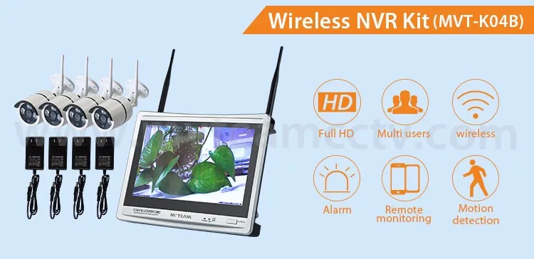 960P 4CHs Wireless Home Security Camera System All In One DVR Monitor 