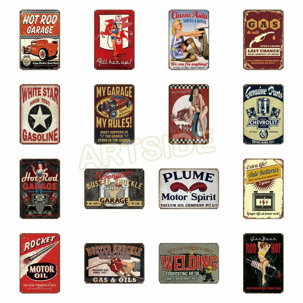
No MOQ Castrol Gasoline Esso Motor Oil Tin Signs Vintage Metal Sign Painting Decor Wall For Bar Cafe Pub Motor Shop 