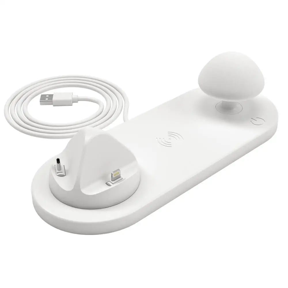 

New product mobile phone charging dock with wireless and mushroom lamp, White