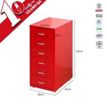 Slim Six Drawer Vertical Red Color Steel Labels Storage Cabinet