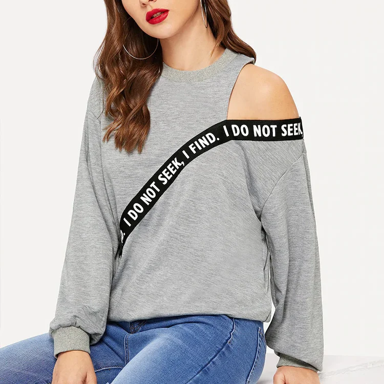 cold shoulder letter taped sweatshirt