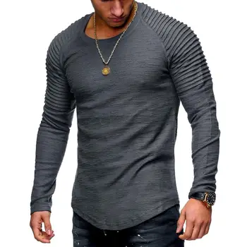 Mens Long Sleeve Fitted T-shirt Elongated Gym T Shirt Longline Curved ...