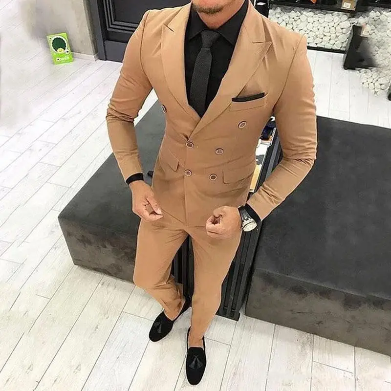 

New Slim Fit Khaki Men Suits Wedding Groom Wear Tuxedos 2 Pieces (Jacket+Pants) Bridegroom Suits Best Man Prom Business Blazer, White black