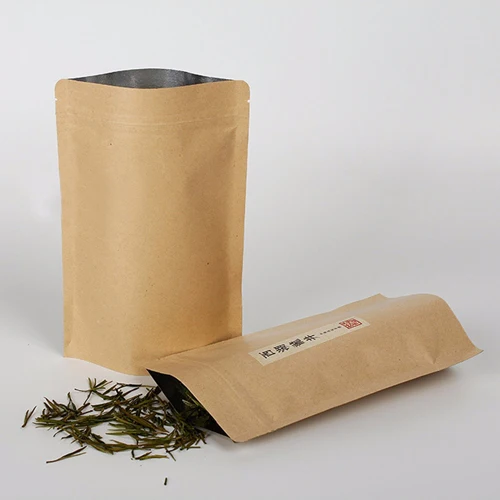 Three side seal kraft paper foil bag with zipper
