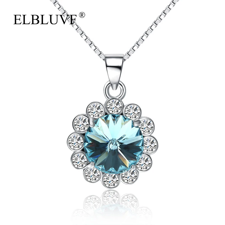 

ELBLUVF 925 Sterling Silver Womens Pink Zircon Sun Flower Necklace Jewelry For Wedding Valentine Gift