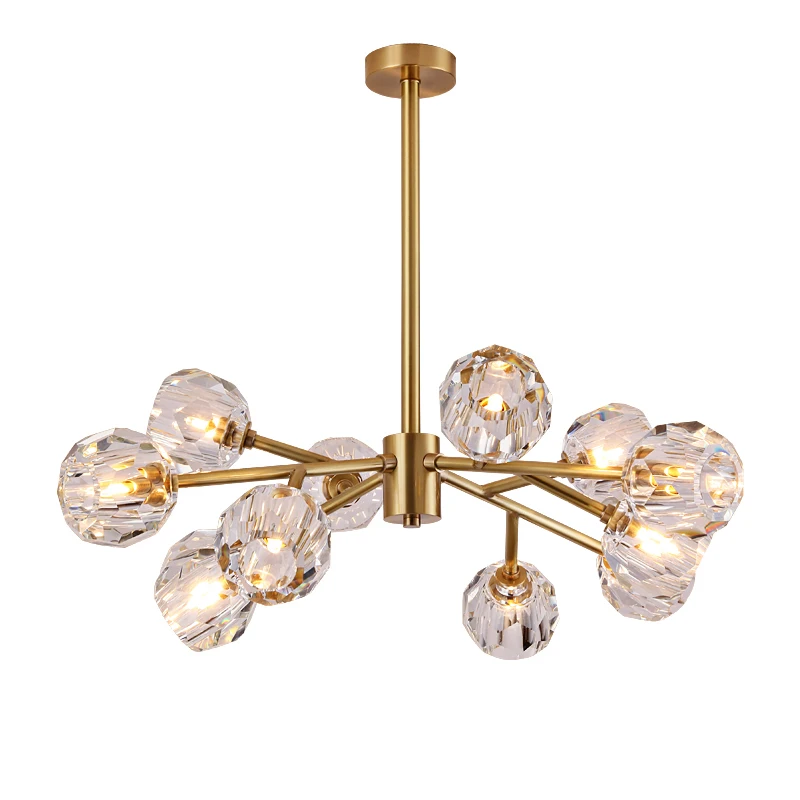 Contemporary dining room brass luxury copper light gold glass crystal pendant chandelier