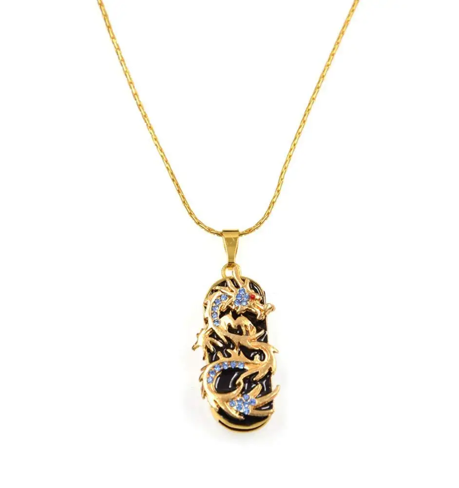 Creative Crystal Dragon USB Flash Drive - 32GB Gold Pendrive with Necklace - ANKUX.COM