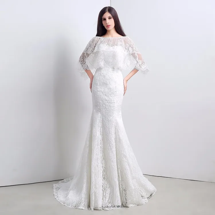 white mermaid dress with sleeves