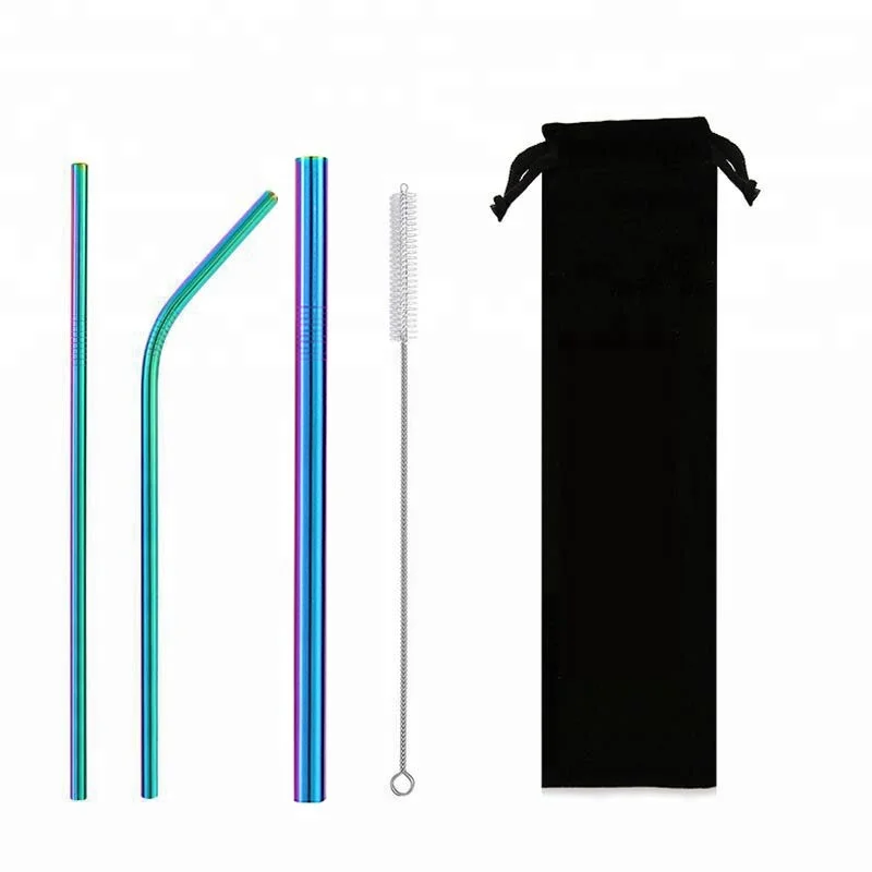 

Metal stainless steel drinking straw with brush, Silver;gold;rose gold;black;rainbow