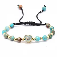 

Ladies summer zirconia heart natural stone beaded bracelet with adjustable ropes