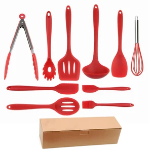 Image of Silicone Kitchen Utensil Set 10 Piece heat resistant Non-Stick Baking Tool Silicone Utensils Cooking Tools spatula Whisk BBQ set