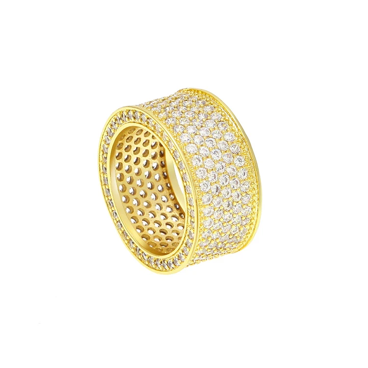 

High Quality Hiphop Copper Zircon Rings Iced Out Micro Pave CZ Rings Men Gold Finger Ring (KHP8605), Same as the picture