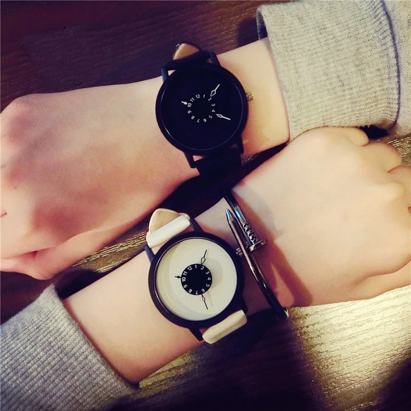 

Creative Quartz Watch Casual Leather Strap Sport Wristwatch Lovers Watches For Men Women