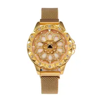 

2019 stainless steel back genuine bling bling women's fashion rotating flower dial Magnetic strap watch watch