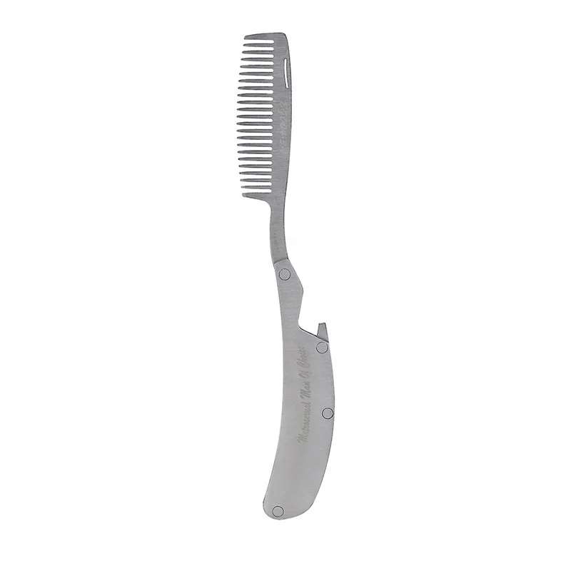 

Stainless Steel Care Tool Foldable The Comb Small Pocket Anti Static Beard Comb With Bottle Opener, Sliver