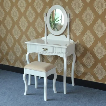 Wooden Cream Painted Classic Dressing Table Sets With Mirror And Stool ...