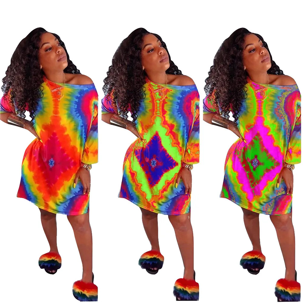 

FM-CM570 women loose rainbow t shirt dress new fashion dresses women summer dresses, As pic