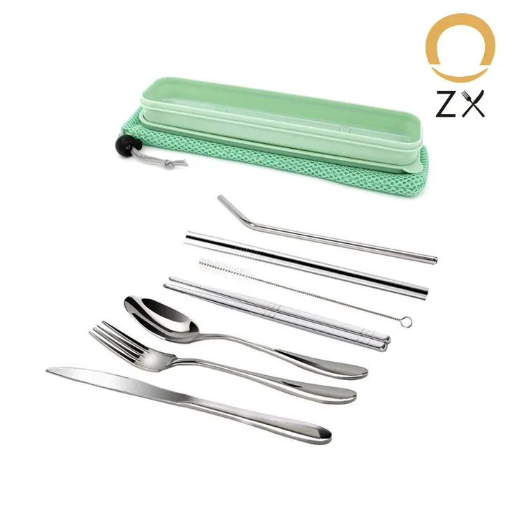 

stainless steel portable travel outdoor cutlery set for picnic with case, Silver