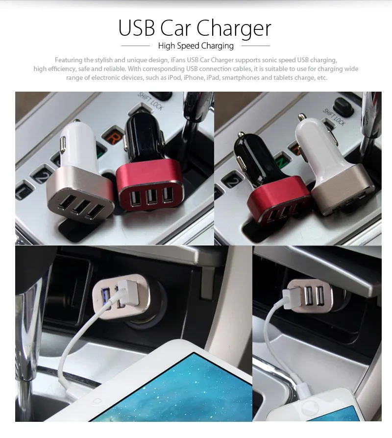 Universal 3 Port Usb Car Phone Charger Adapter For Iphone Buy 3