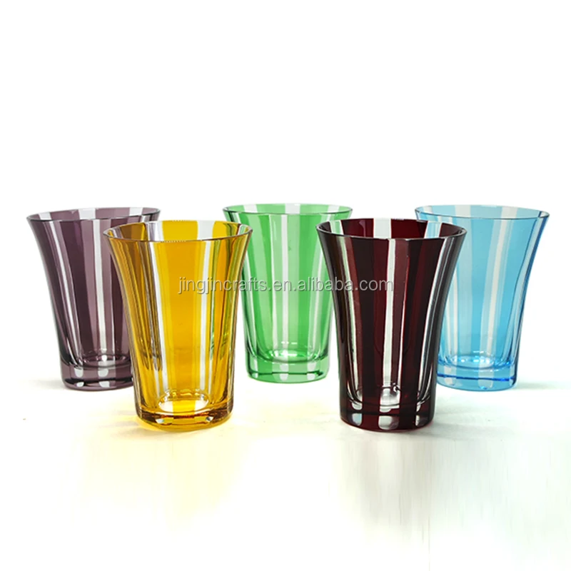 

Japanese hand cut glass drinking cup tumbler cheap price low moq, Red black blue