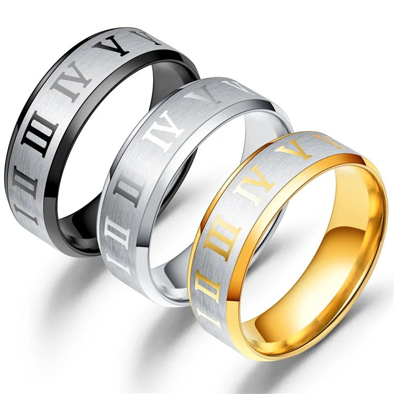 

Hot Sale Wholesale Jewelry 3 Color Roman numeral Titanium 316L Stainless Steel Mens Ring Jewellery JDR242