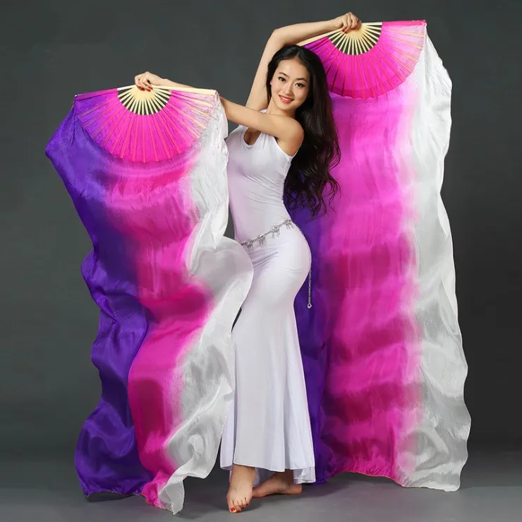 New Design Belly Dance Silk Fan Veils Many Sizes Belly Dance Props Silk Veils Belly Dance Fans
