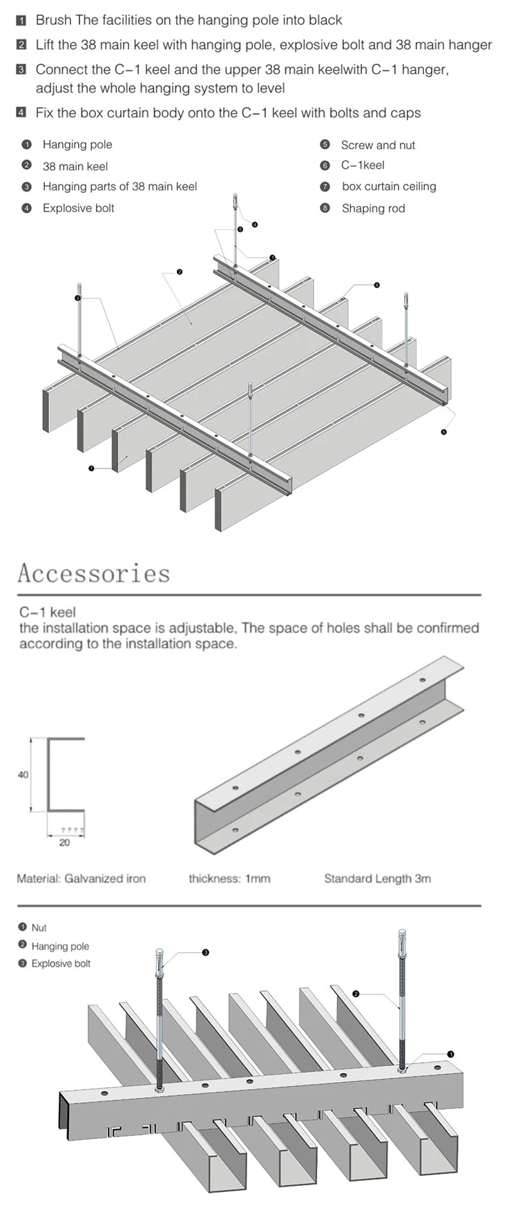 Fashion Indoor Metal Ceiling Tiles Baffle Suspended Aluminum