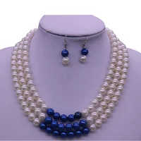 

Blue and white pearl zeta phi beta sorority earrings necklace jewelry sets greek letter multilayer pearl chocker necklace