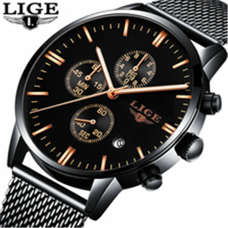 

LIGE 9845 Watches Top Brand Luxury Fashion Quartz Watch Men Steel Mesh Strap Business Waterproof Sport Watch Relogio Masculino, N/a