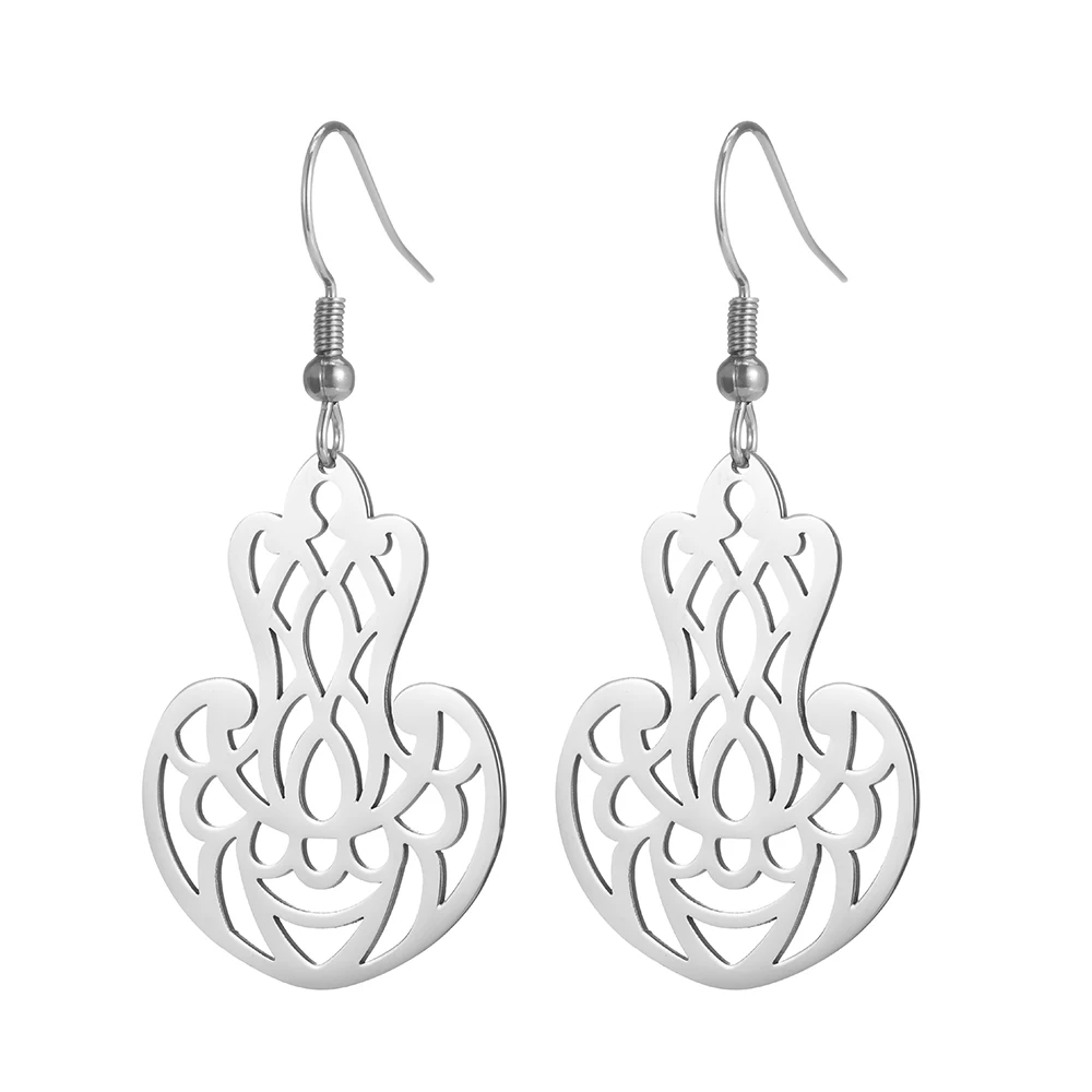 

2019 Wholesale Simple Unique Stainless Steel Geometrical Shape Steel Color Hollow Out Earrings For Girls And Women