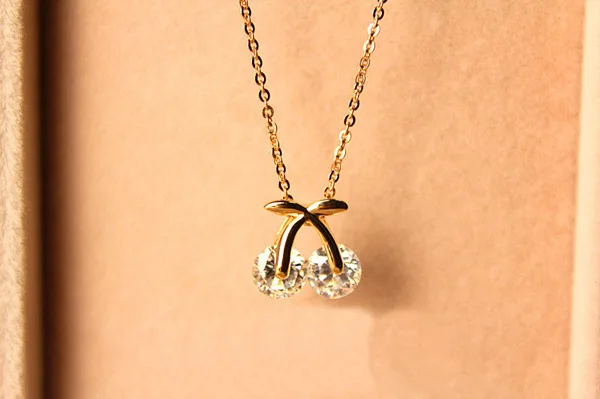 

Korea jewelry wholesale zircon cherry pendant necklace for girls gift