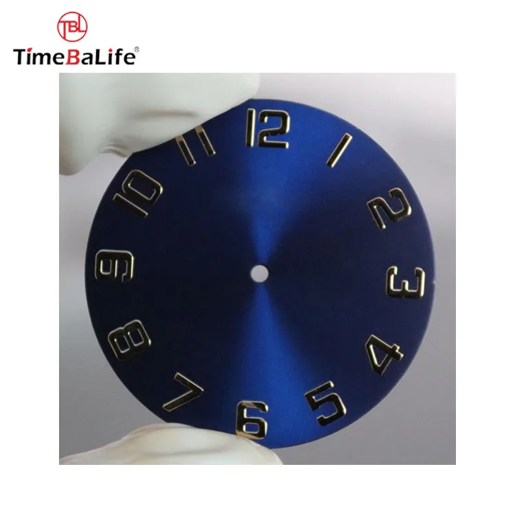 

China Factory Blue Sunray Dial Making, Custom Watch Dial Parts, Gold UP Arabic Numerals Index Finish