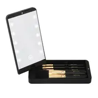 

2019 hot sell folding box led vanity mirror pocket mirror travel makeup mirror with brush