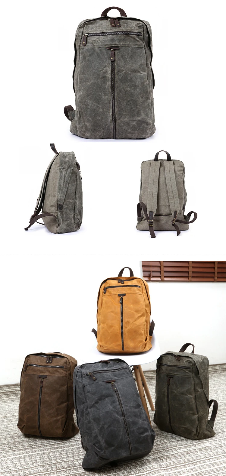 2018 Fancy vintage wholesale latest design brand waxed canvas satchel water proof resistant rucksack backpack bag