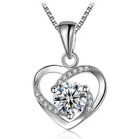 

Trendy Charm Lady Dress Necklace Jewelry Diamond Heart Pendant Luxury 925 Sterling Silver Chain Necklace For Women Fashion Gift