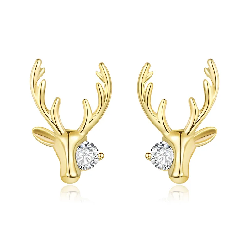 

Christmas cute gold plated copper antlers elk cz zircon stud earrings, As picture shows