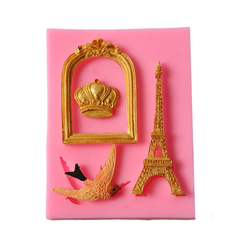 

Eiffel Tower Crown Shape Fondant Mold Cake Chocolate Decorating Tools Silicone Soap mould wholesale, Pink or custom