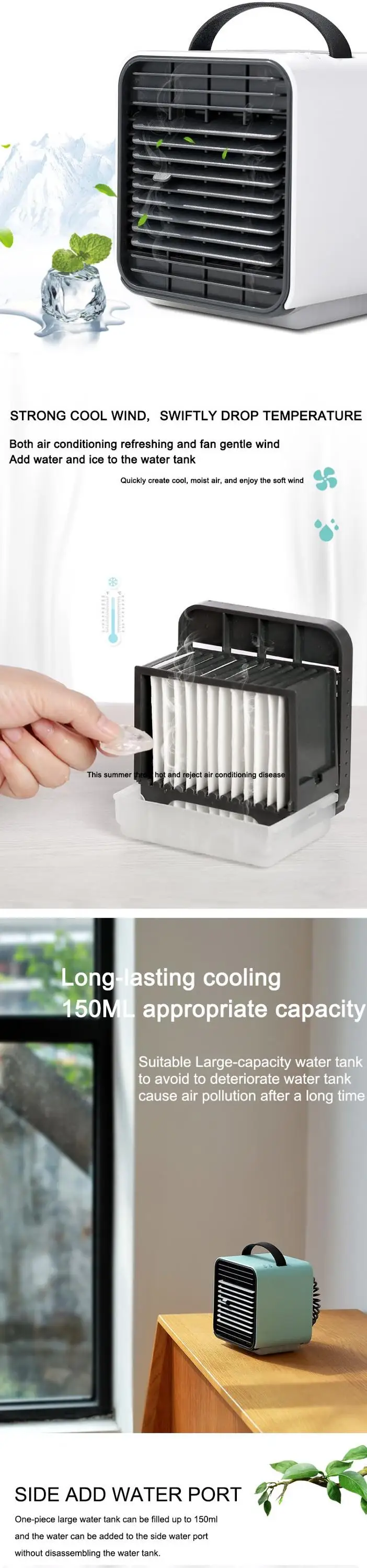 2019 desktop portable mini air conditional fan for table handy office cooling