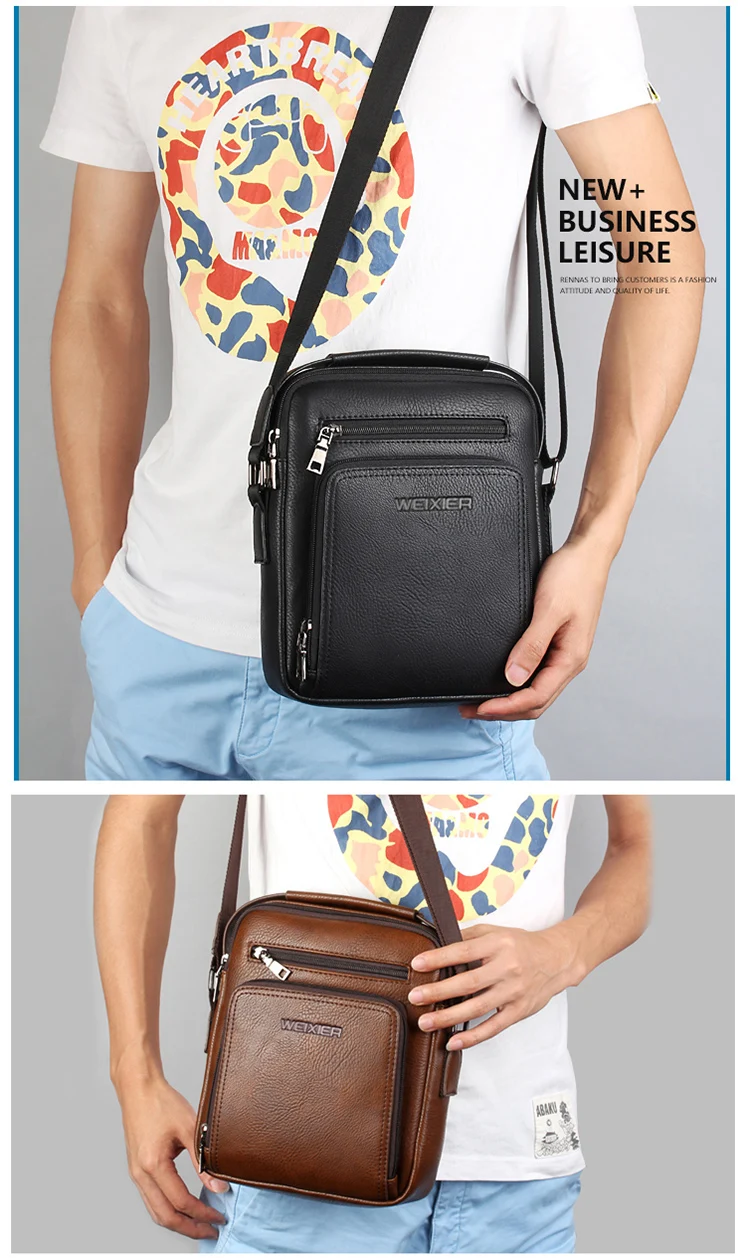 Mens Pu Leather Shoulder Messenger Bag Custom Business Casual Crossbody